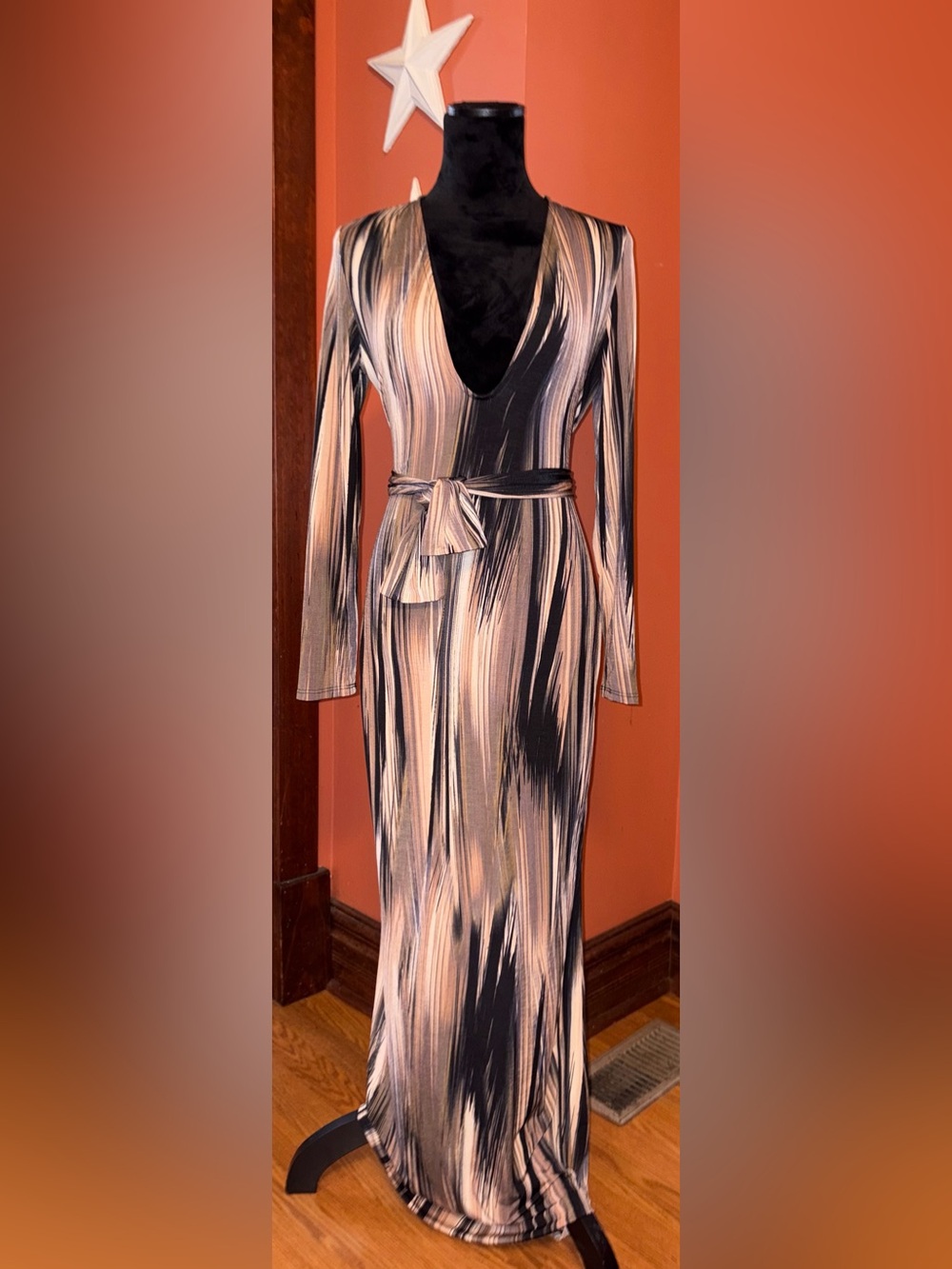 NWT-Fashion Nova Brush-Stripe Maxi Dress